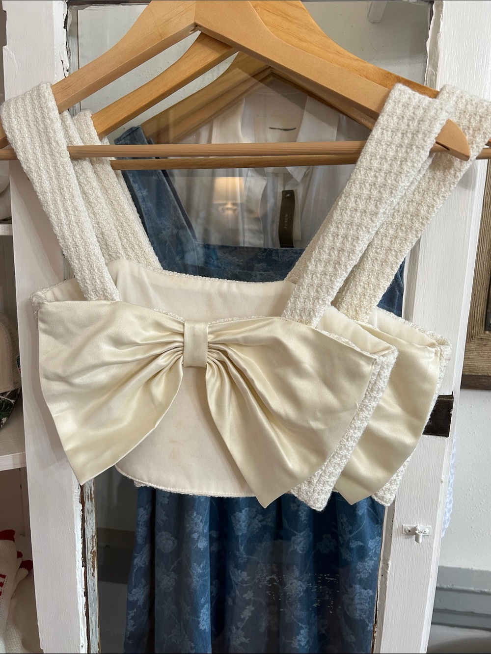 Altar'd State Cream Knit Strap Satin Bow Crop Top